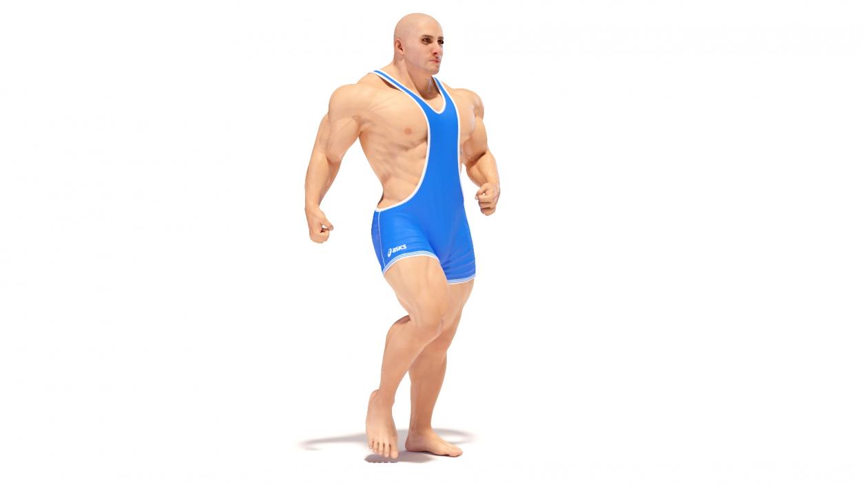 3D Athletic Male Running Pose in Asics Blue Singlet model