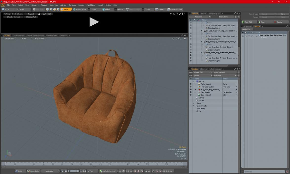 3D model Hug Bean Bag Armchair Brown Leather