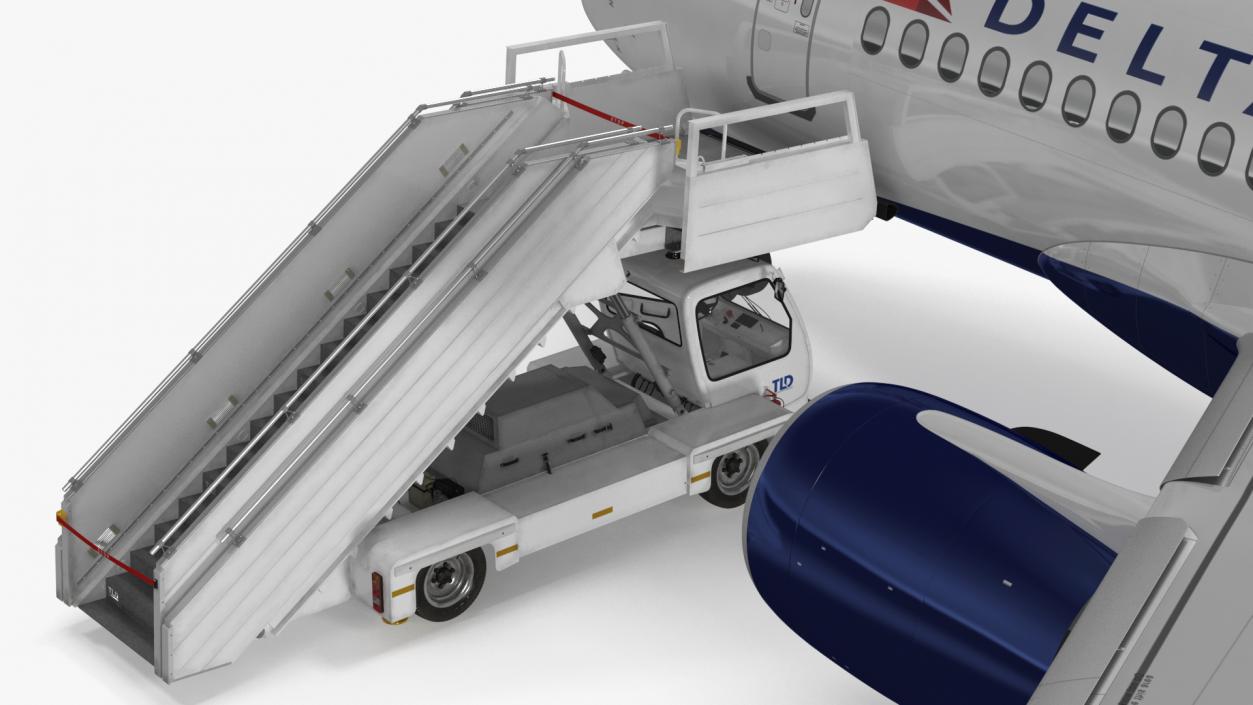 Airbus Delta with Passenger Boarding Stairs Car 3D