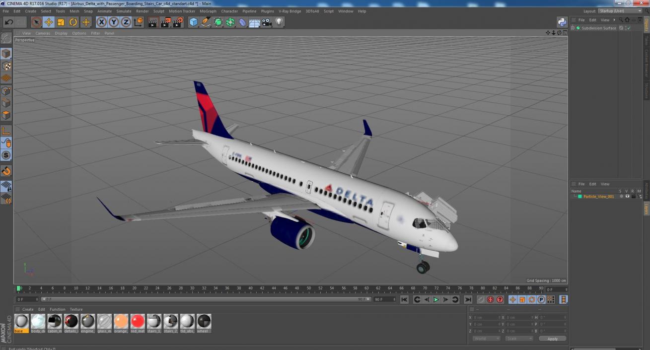 Airbus Delta with Passenger Boarding Stairs Car 3D