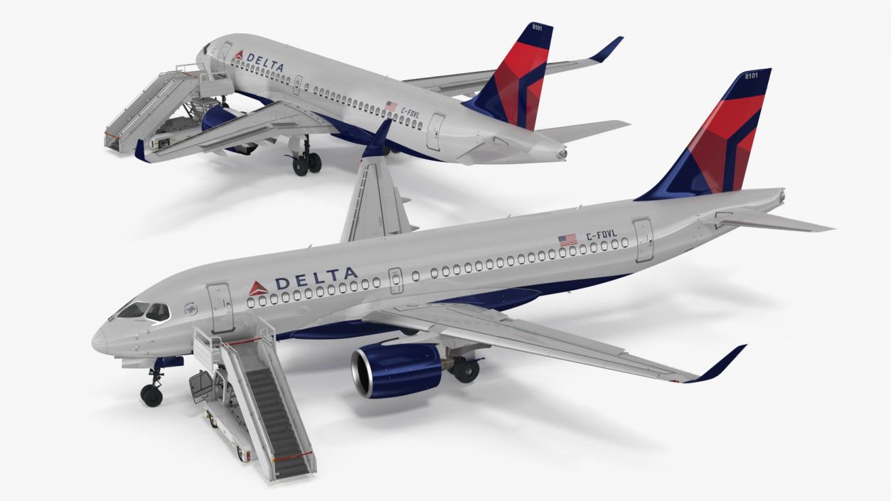 Airbus Delta with Passenger Boarding Stairs Car 3D