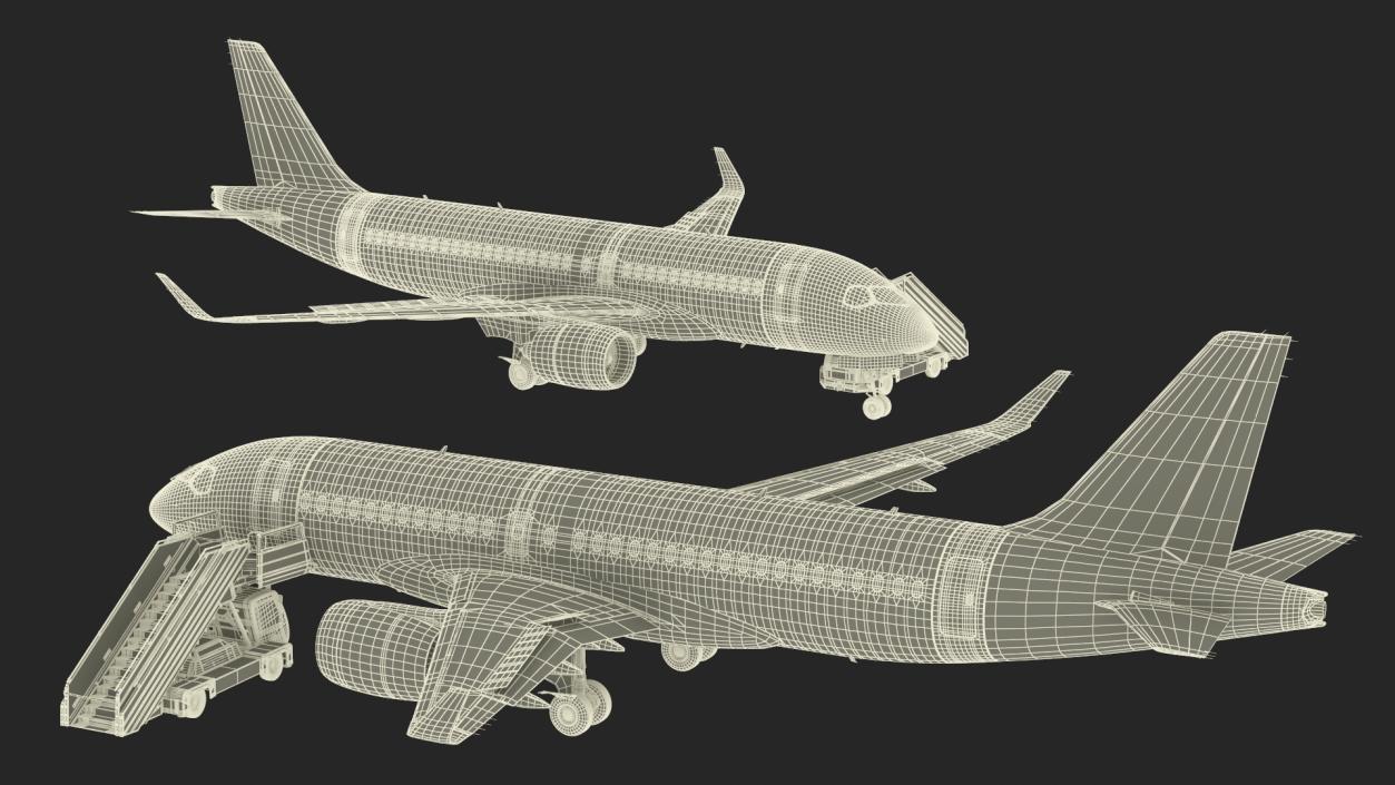 Airbus Delta with Passenger Boarding Stairs Car 3D