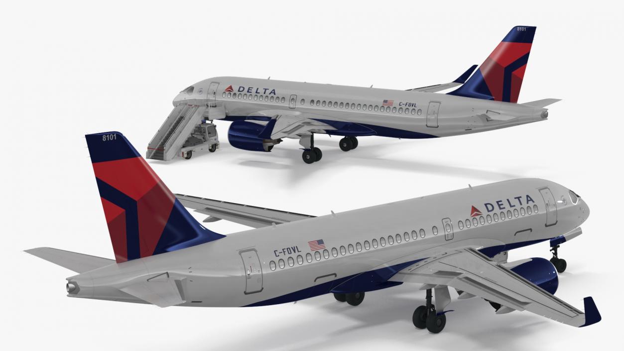 Airbus Delta with Passenger Boarding Stairs Car 3D