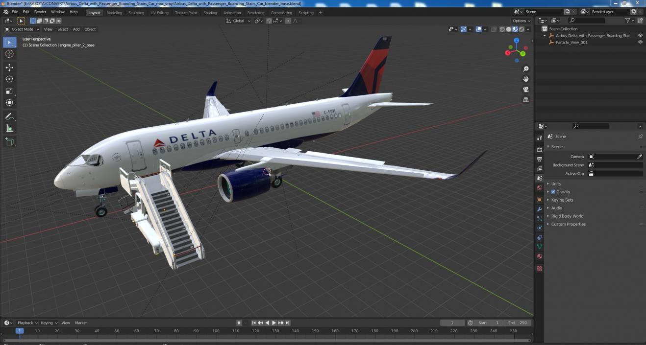 Airbus Delta with Passenger Boarding Stairs Car 3D