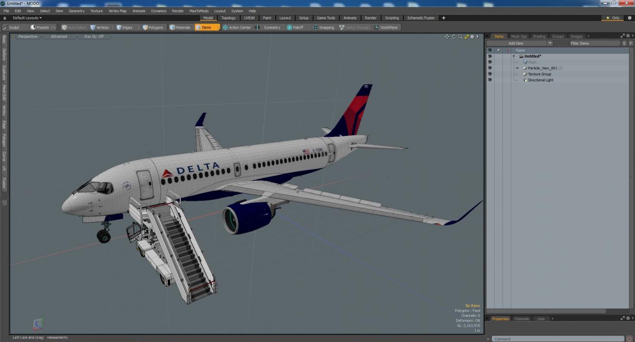 Airbus Delta with Passenger Boarding Stairs Car 3D