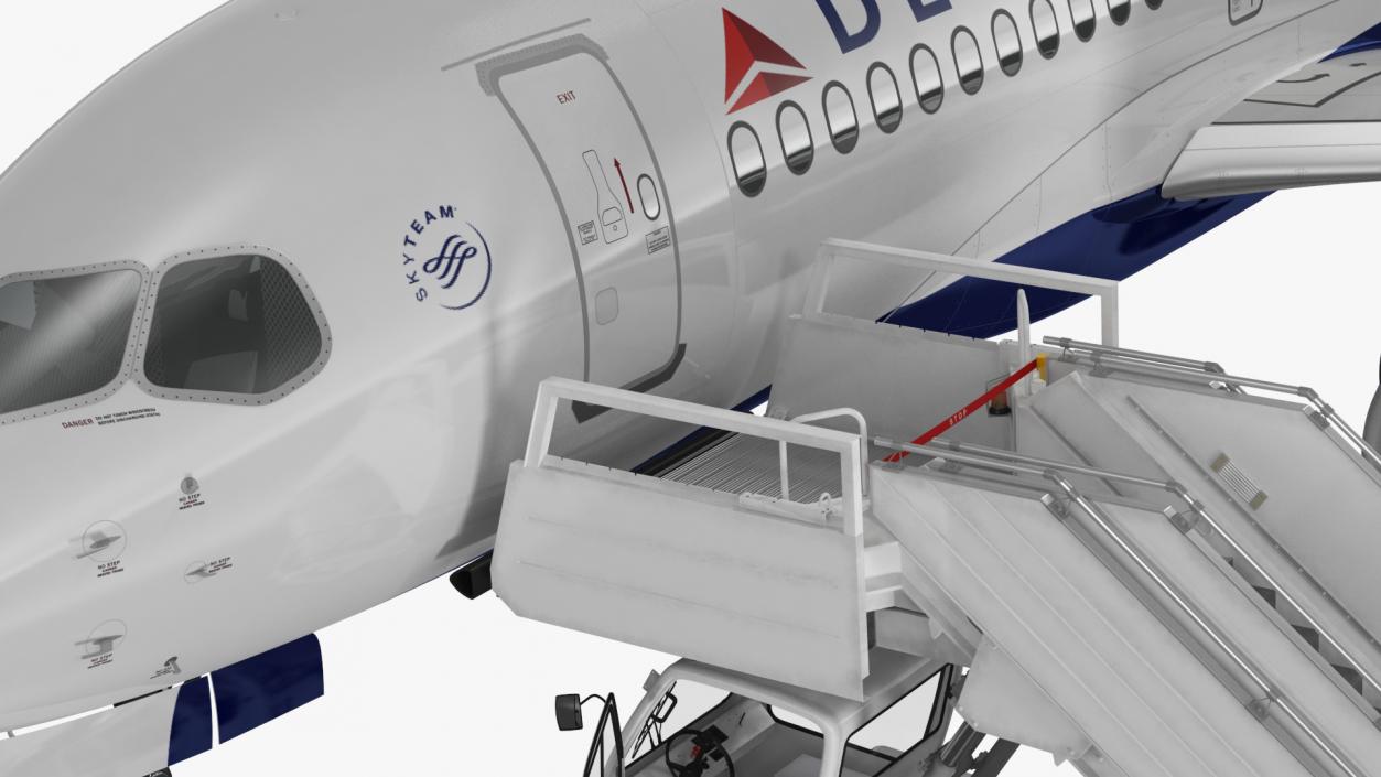 Airbus Delta with Passenger Boarding Stairs Car 3D