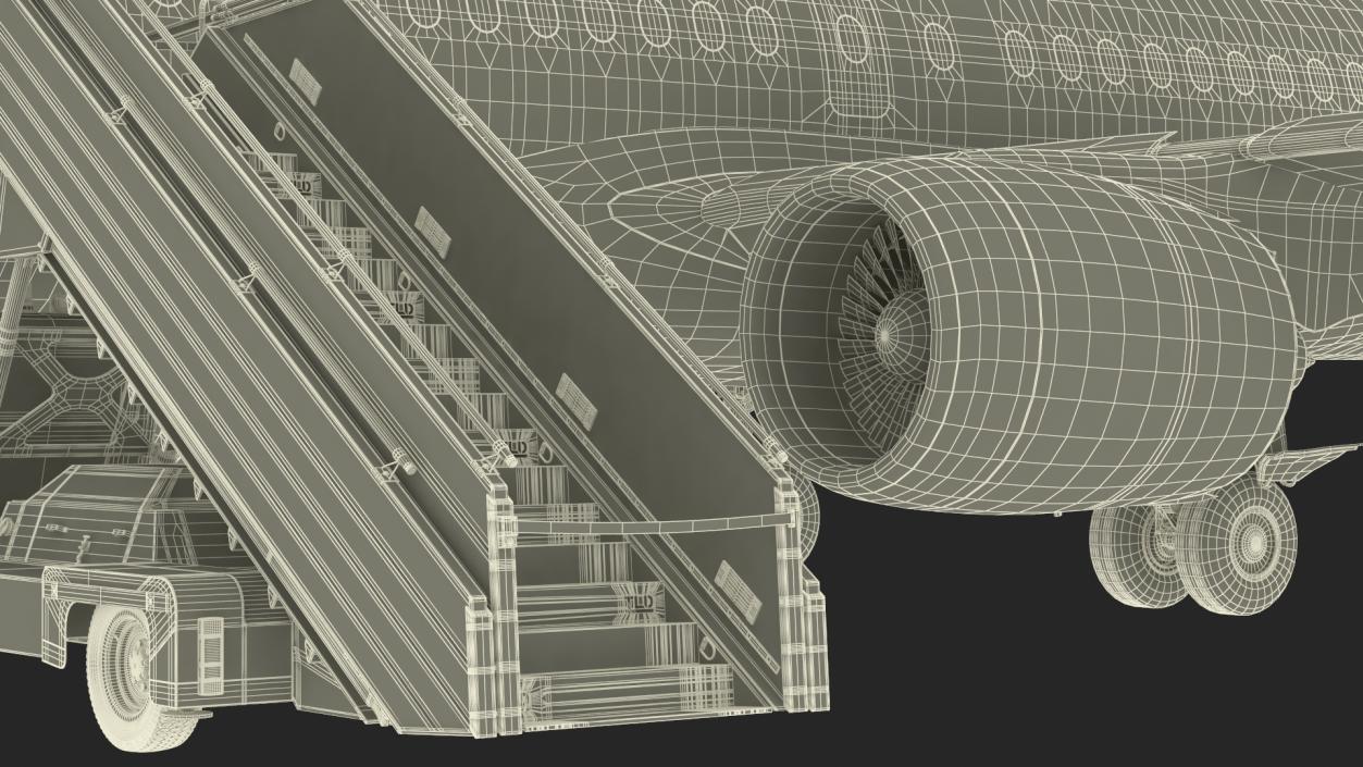 Airbus Delta with Passenger Boarding Stairs Car 3D