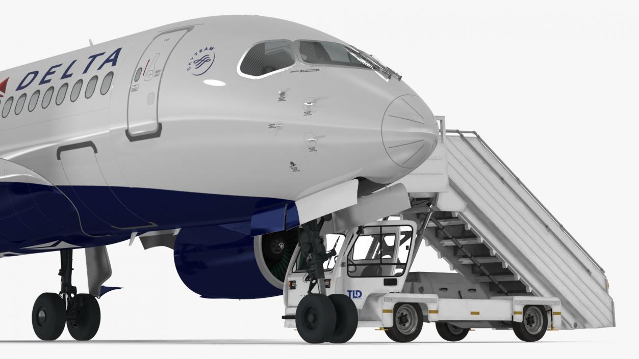 Airbus Delta with Passenger Boarding Stairs Car 3D