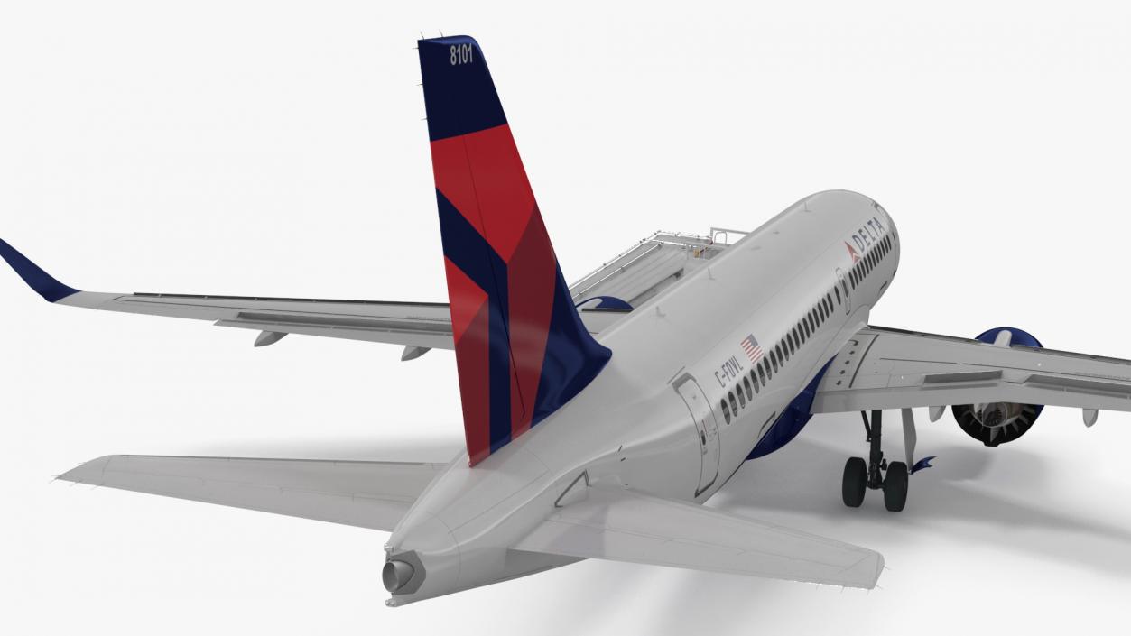 Airbus Delta with Passenger Boarding Stairs Car 3D