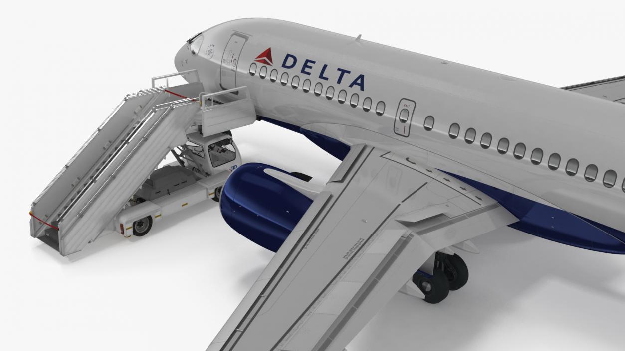 Airbus Delta with Passenger Boarding Stairs Car 3D