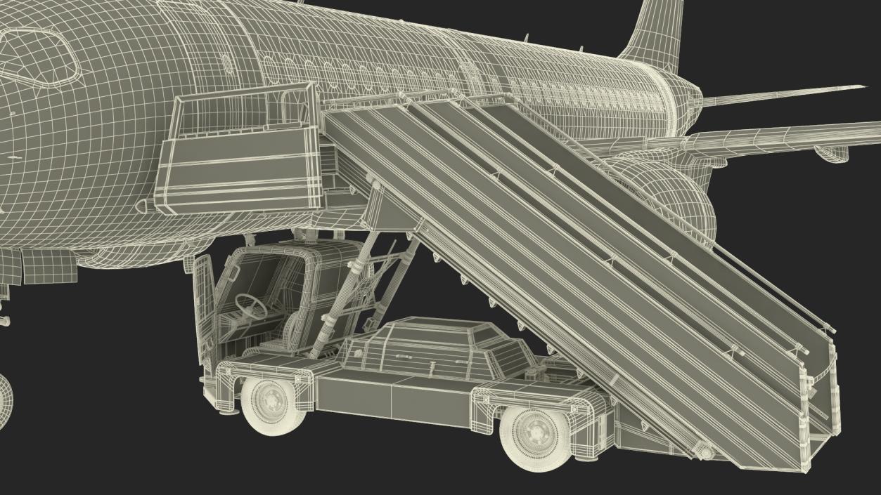 Airbus Delta with Passenger Boarding Stairs Car 3D