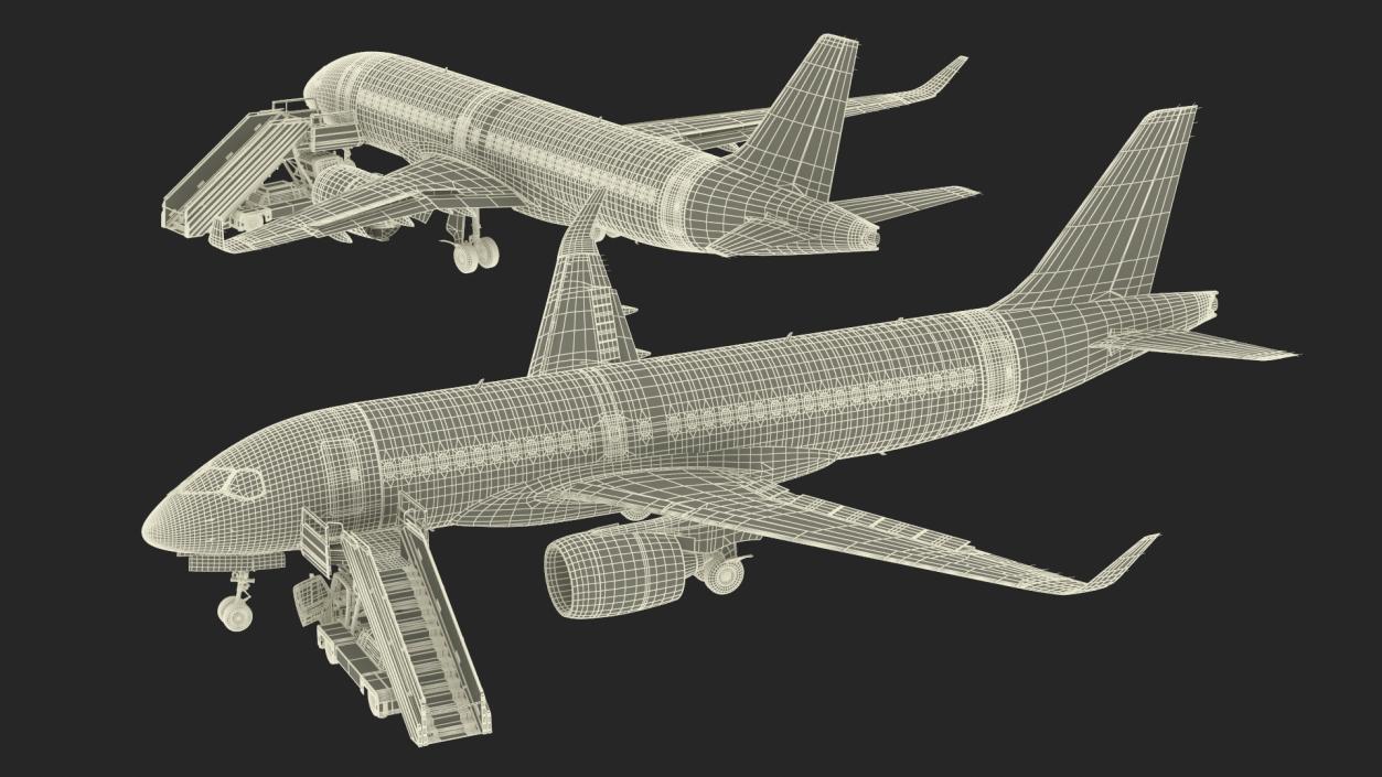 Airbus Delta with Passenger Boarding Stairs Car 3D