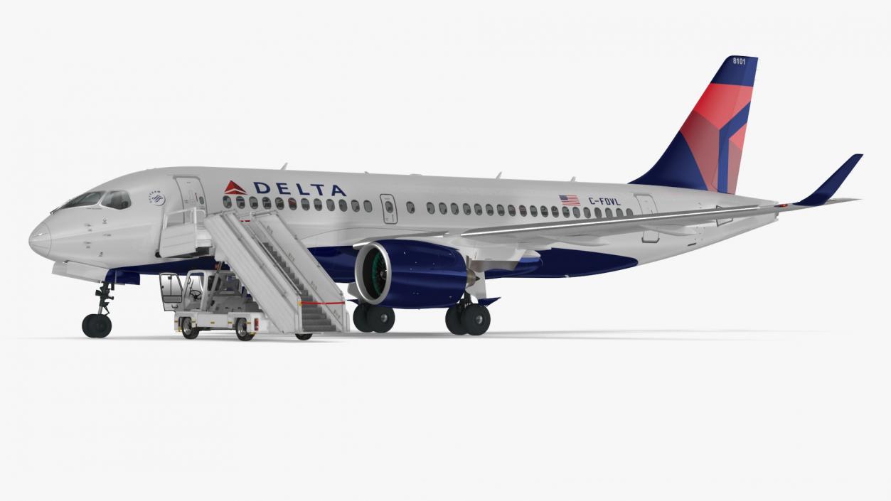 Airbus Delta with Passenger Boarding Stairs Car 3D