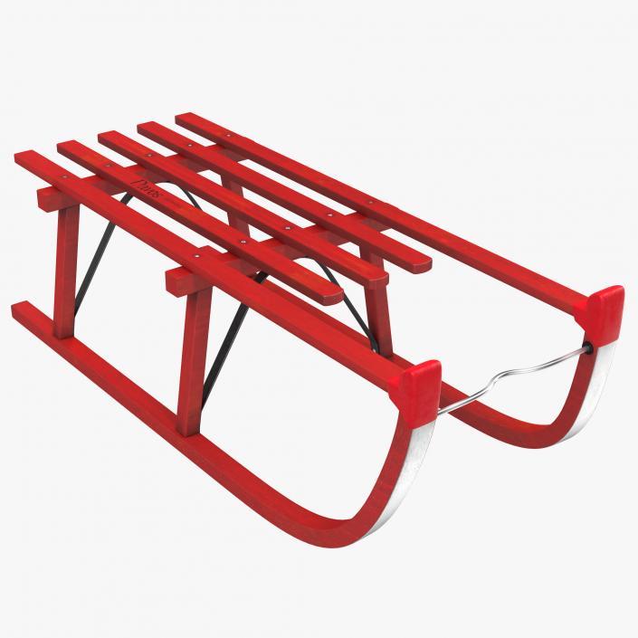 3D model Snow Wooden Sled Red