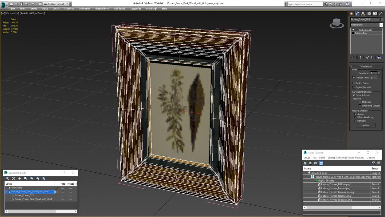 3D Picture Frame Dark Wood with Gold model