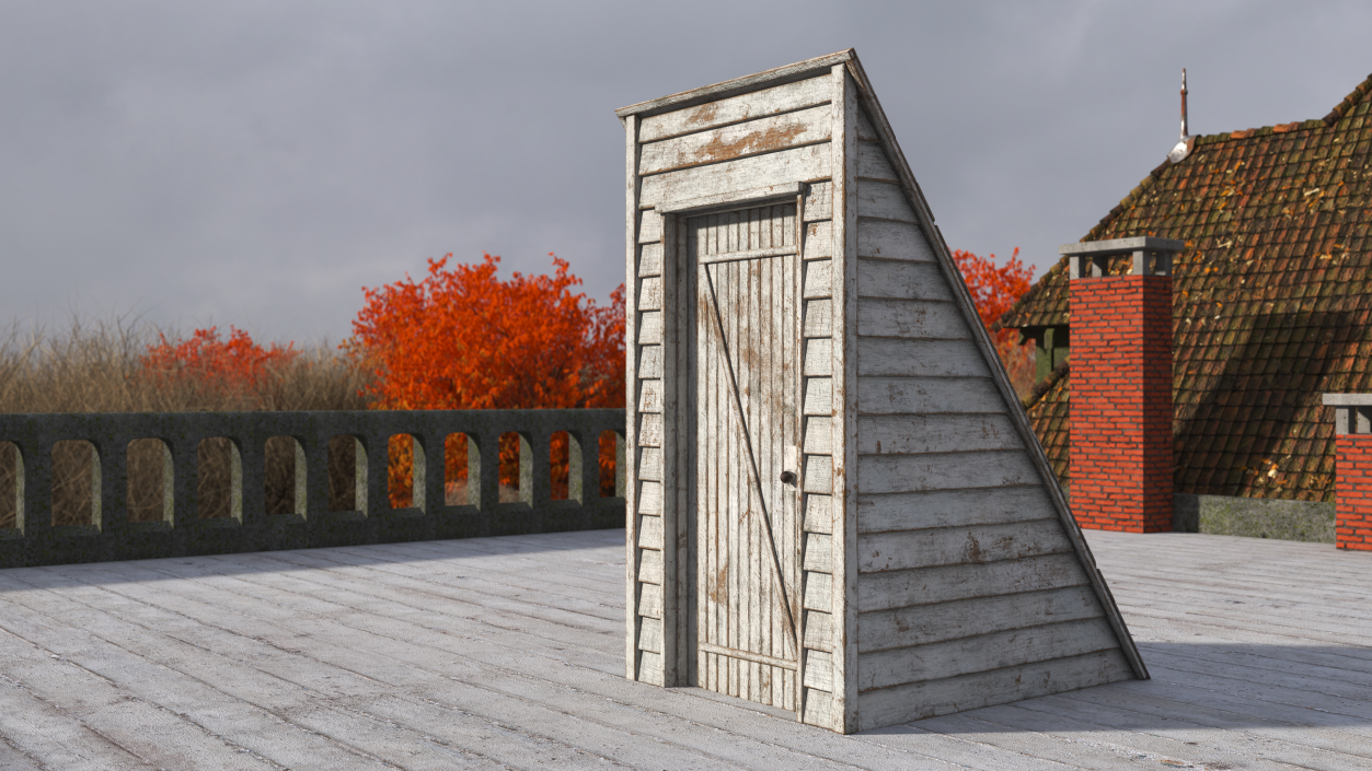 3D Rustic Wooden Rooftop Entrance White