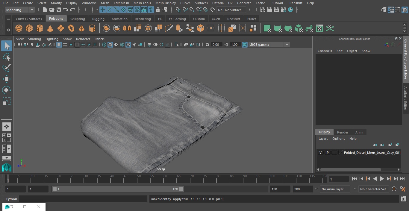 Folded Diesel Mens Jeans Gray 3D model