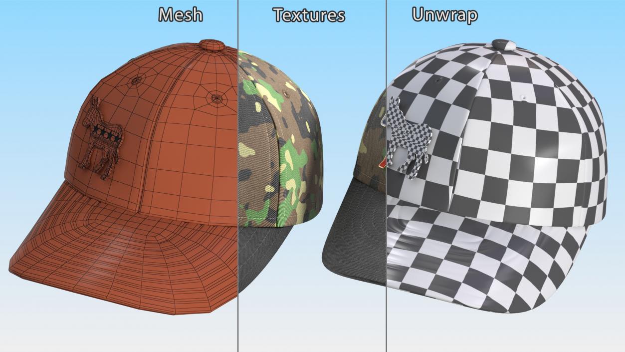 Camouflage Baseball Cap with Democratic Icon 3D model