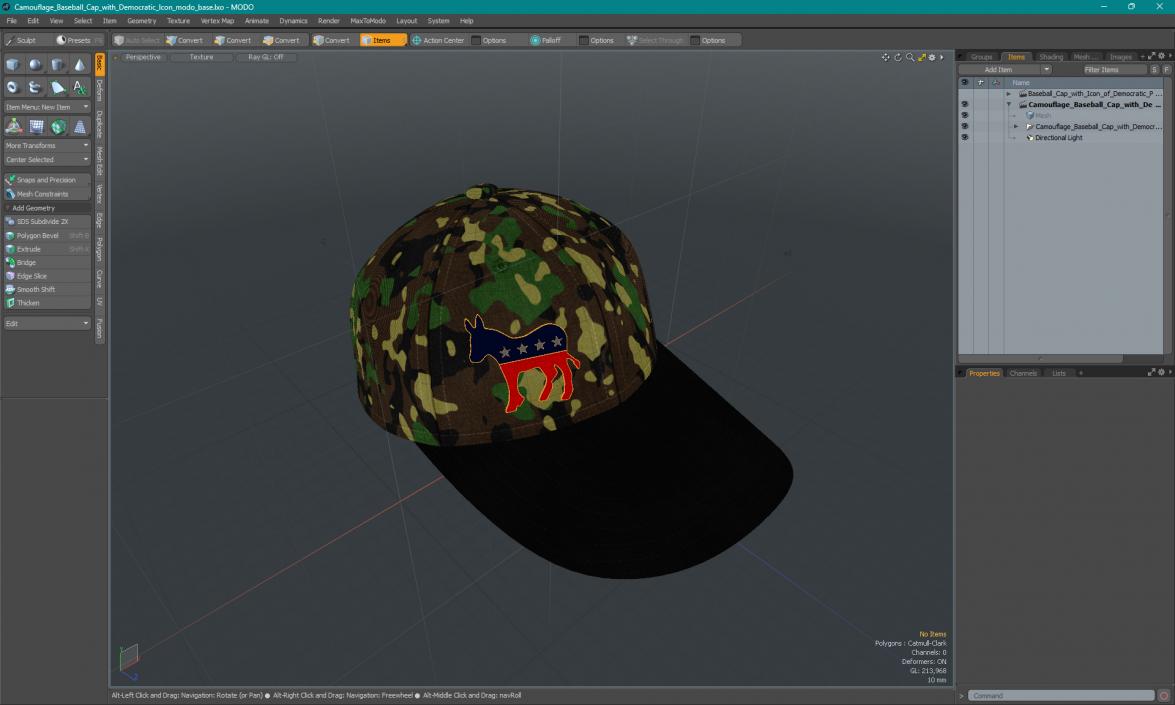 Camouflage Baseball Cap with Democratic Icon 3D model