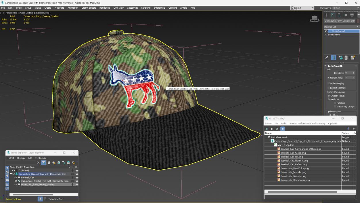 Camouflage Baseball Cap with Democratic Icon 3D model