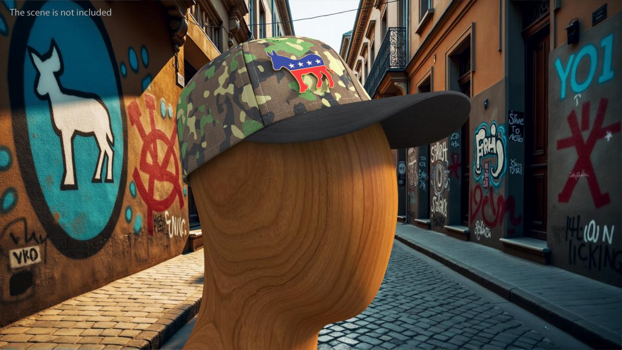 Camouflage Baseball Cap with Democratic Icon 3D model