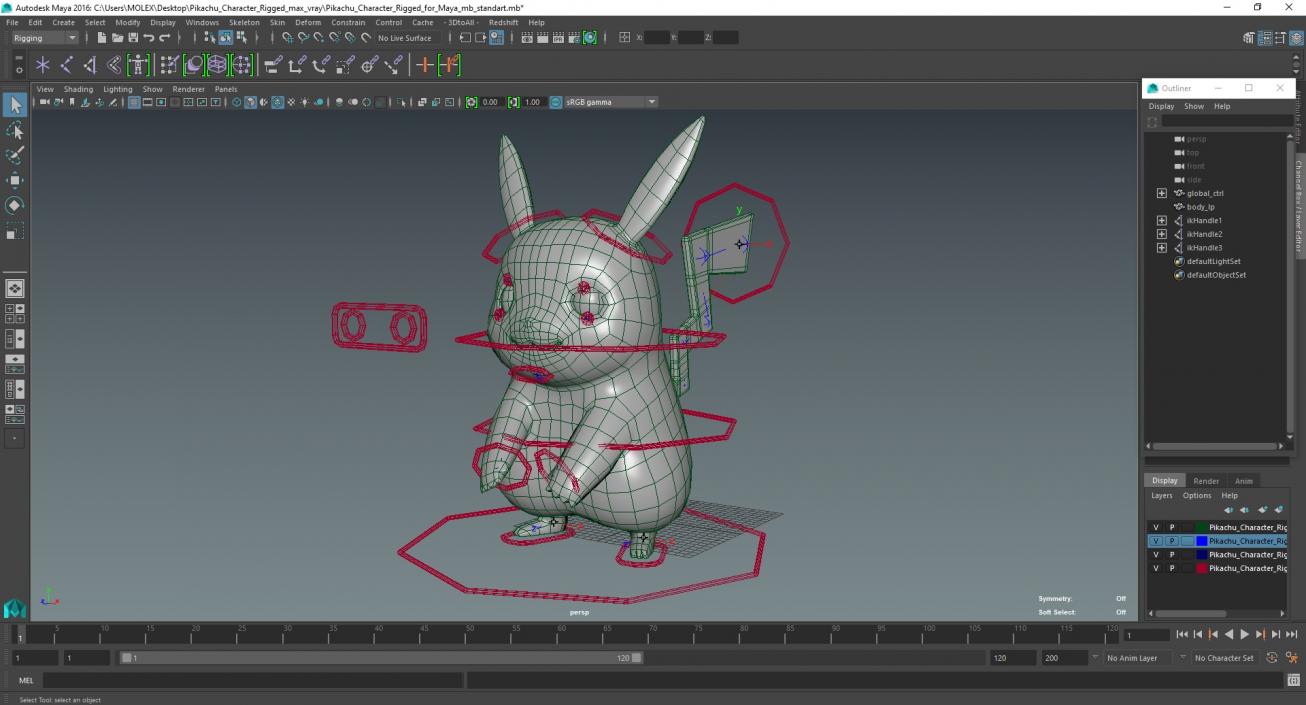 3D Pikachu Character Rigged for Maya model