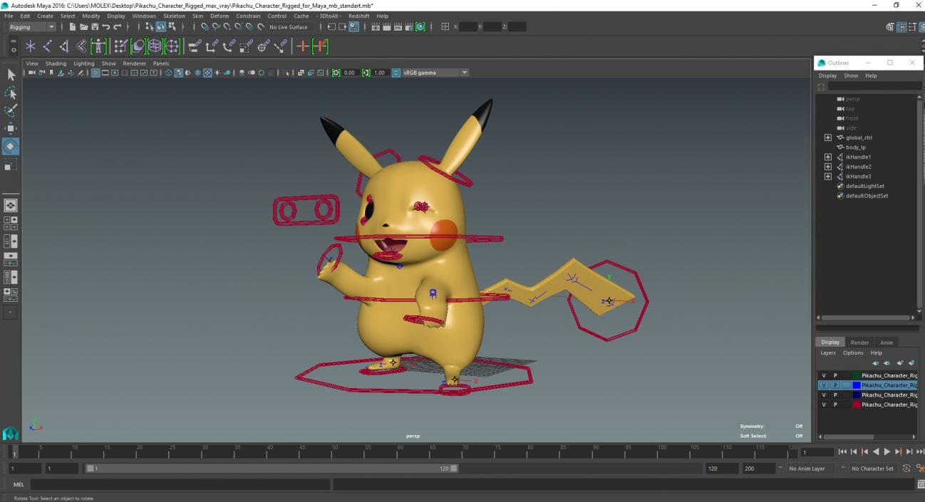 3D Pikachu Character Rigged for Maya model