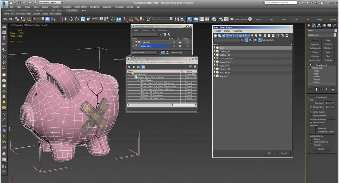 3D Cracked Piggy Bank model