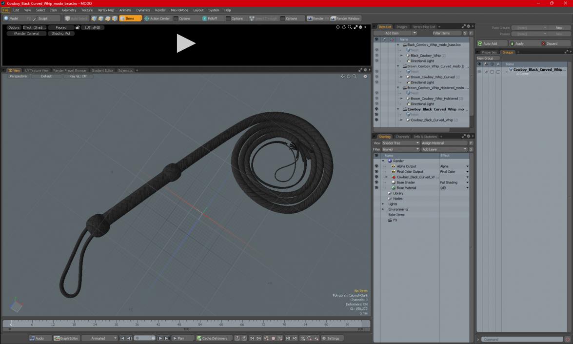 Cowboy Black Curved Whip 3D model