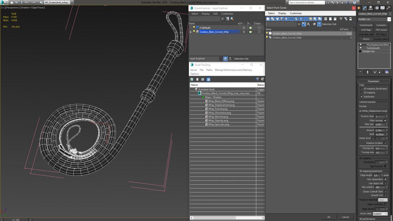 Cowboy Black Curved Whip 3D model