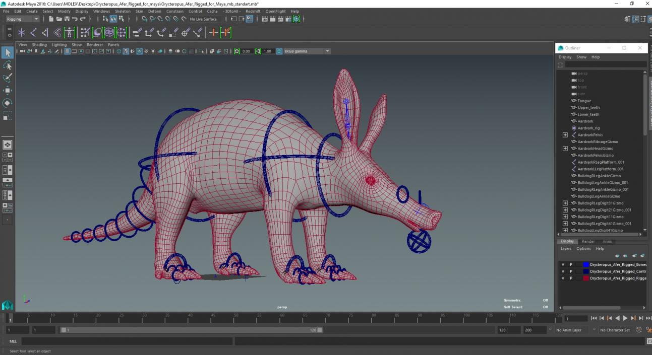 Orycteropus Afer Rigged for Maya 3D