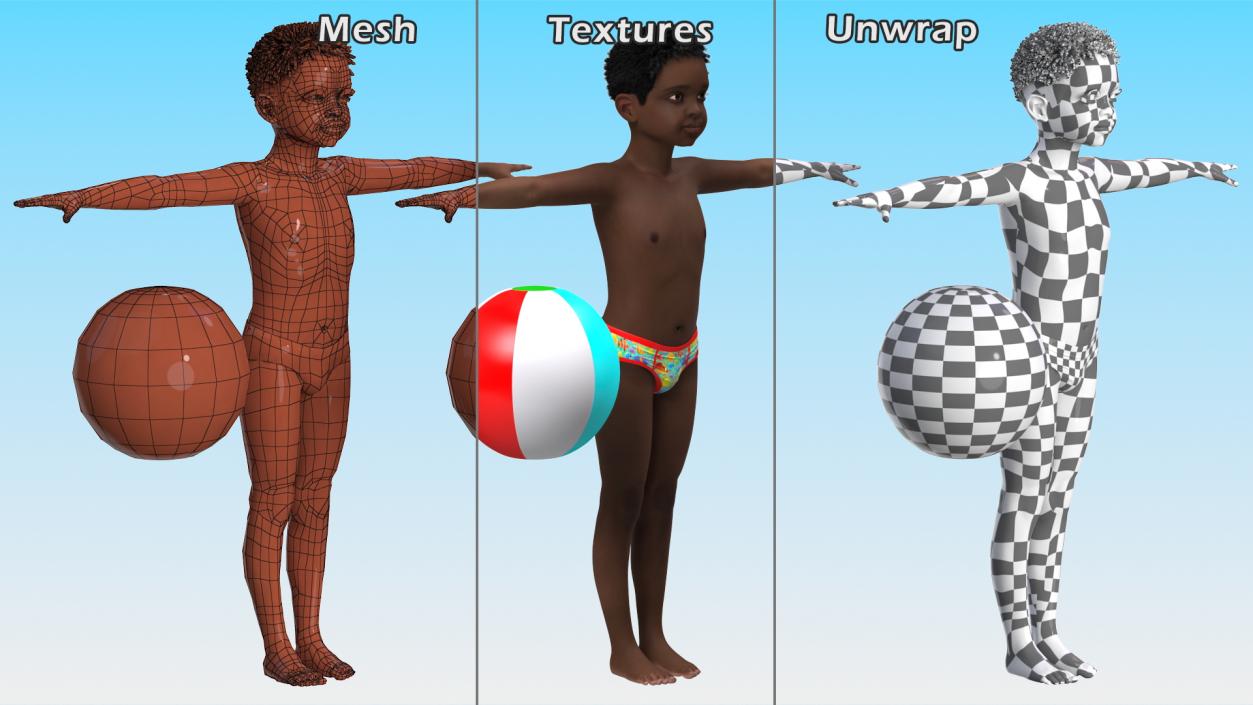 Black Child Boy Beach Style T-Pose 3D model