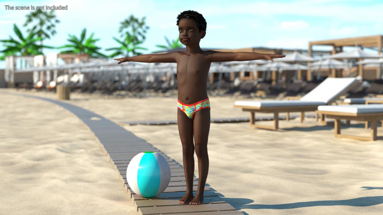 Black Child Boy Beach Style T-Pose 3D model