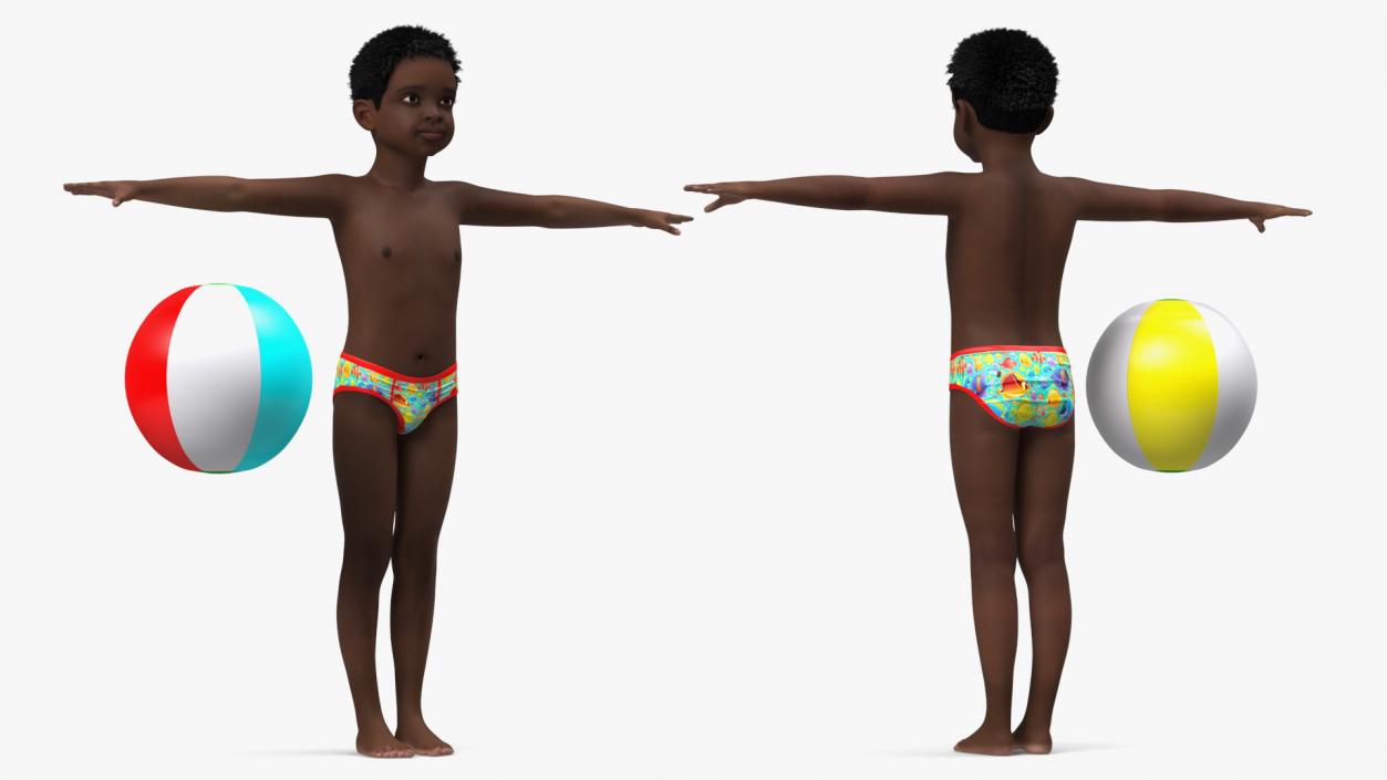 Black Child Boy Beach Style T-Pose 3D model