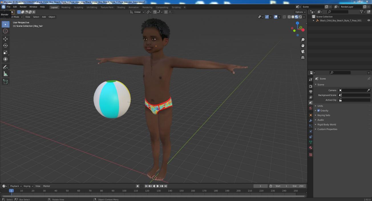 Black Child Boy Beach Style T-Pose 3D model