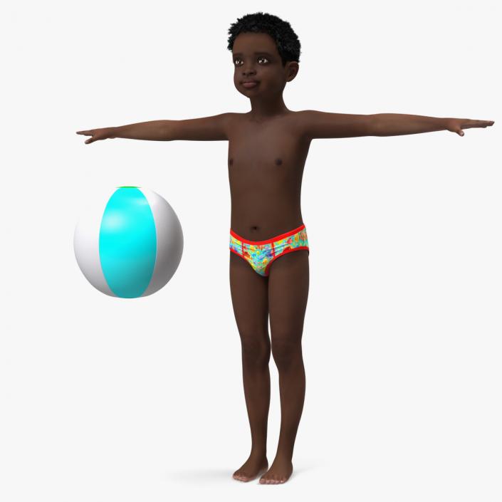 Black Child Boy Beach Style T-Pose 3D model