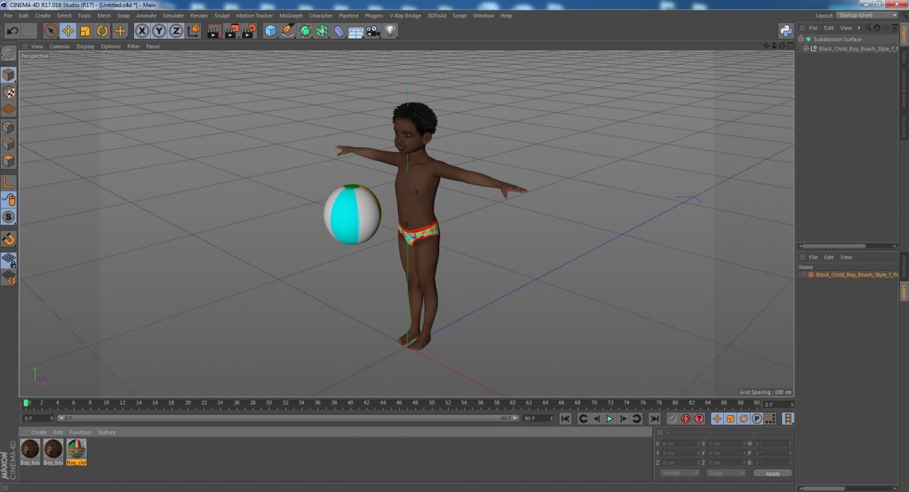 Black Child Boy Beach Style T-Pose 3D model