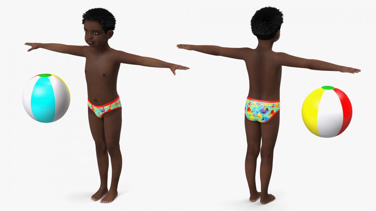 Black Child Boy Beach Style T-Pose 3D model