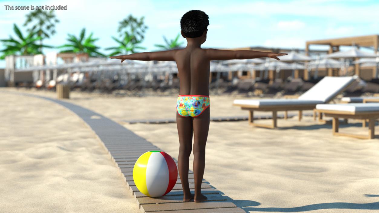 Black Child Boy Beach Style T-Pose 3D model