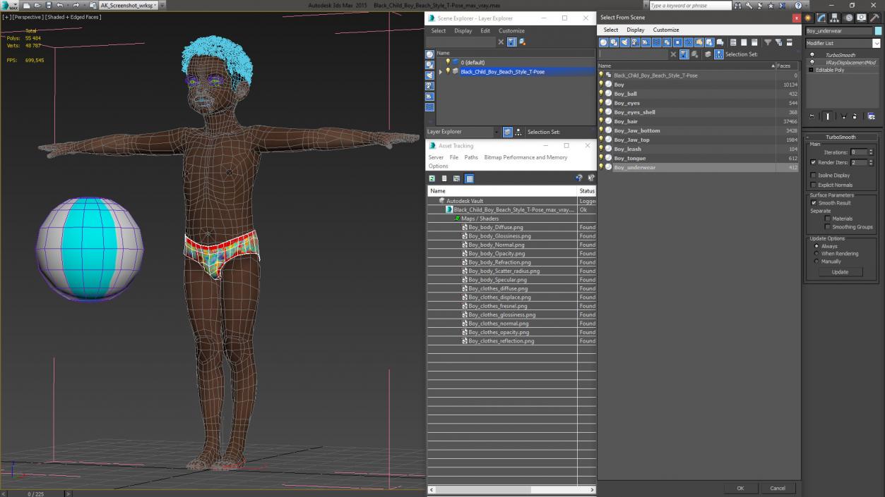 Black Child Boy Beach Style T-Pose 3D model