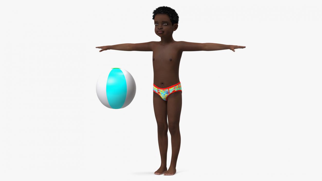 Black Child Boy Beach Style T-Pose 3D model