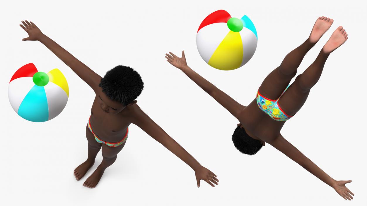 Black Child Boy Beach Style T-Pose 3D model