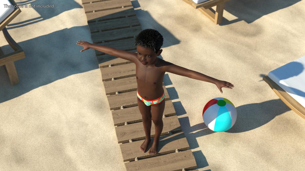 Black Child Boy Beach Style T-Pose 3D model