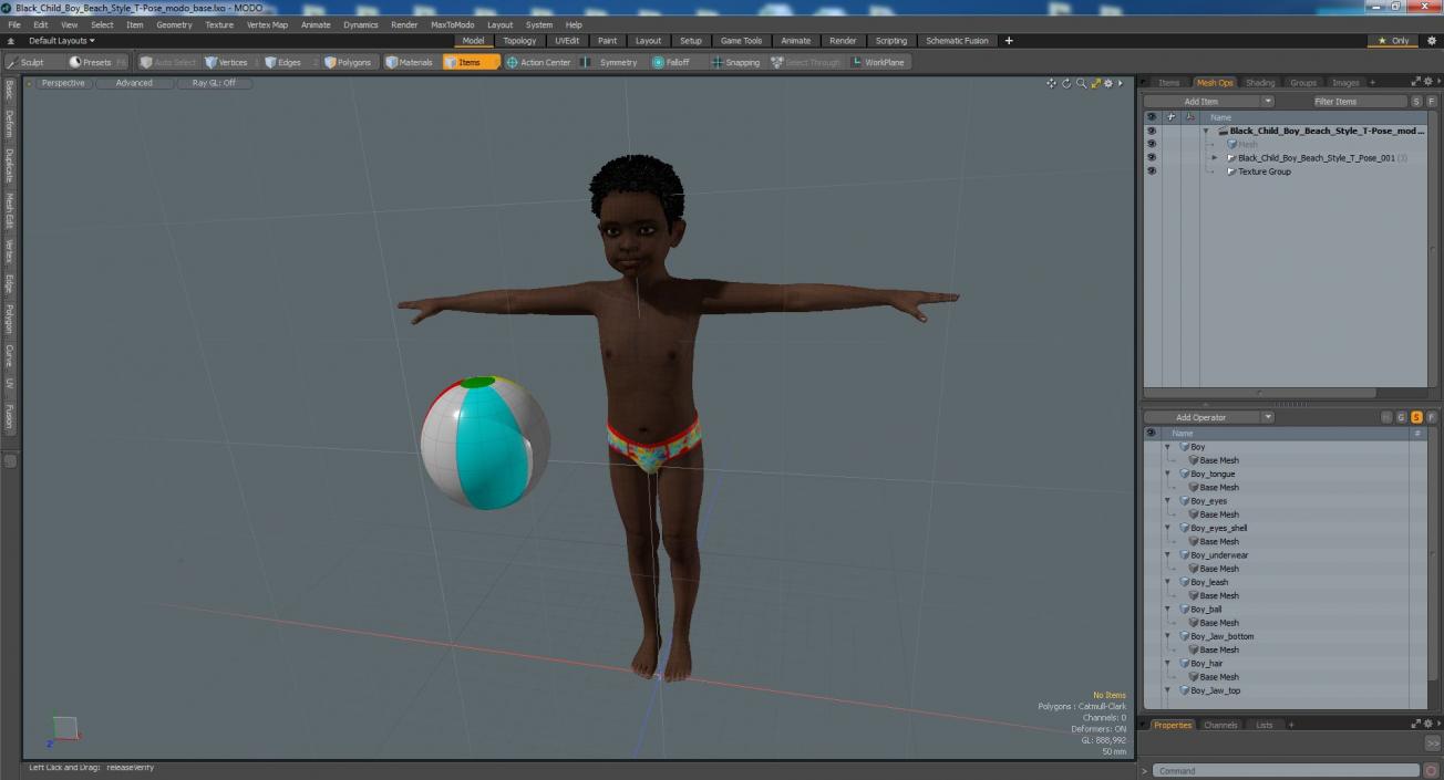 Black Child Boy Beach Style T-Pose 3D model