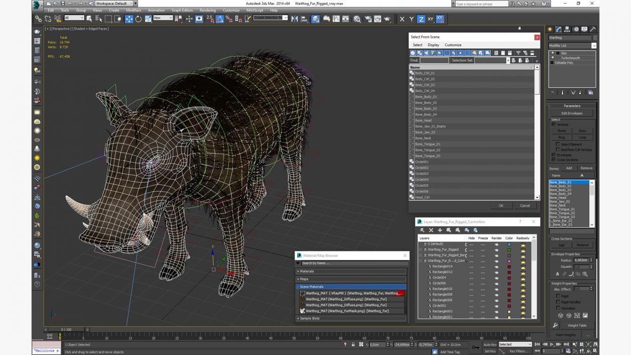 3D model Warthog Fur Rigged 2