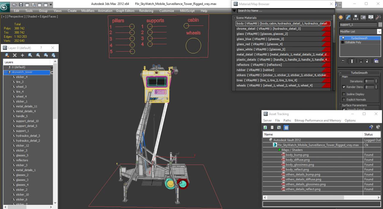 3D Flir SkyWatch Mobile Surveillance Tower Rigged