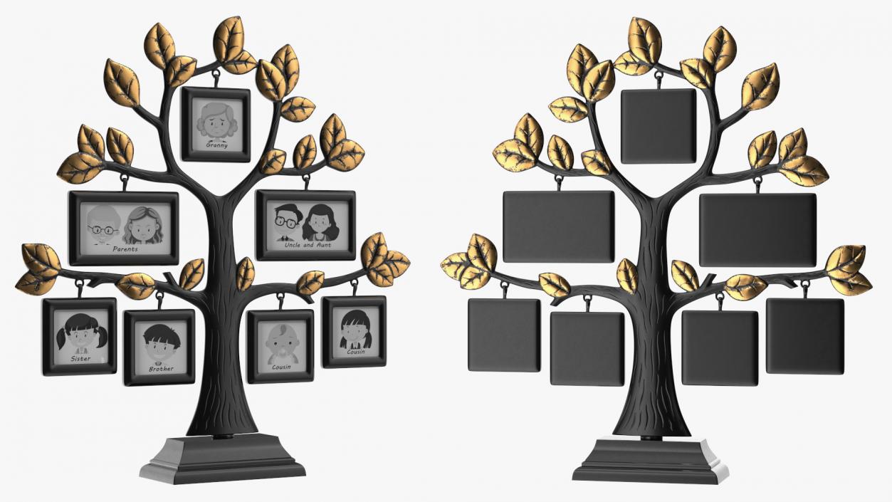 Gold Photo Frame with Black Family Tree 3D model