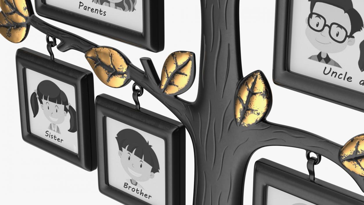 Gold Photo Frame with Black Family Tree 3D model