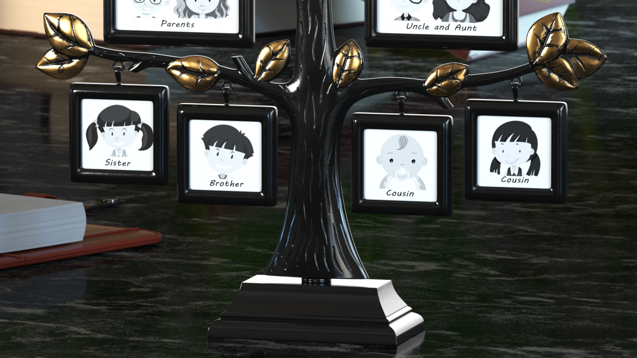 Gold Photo Frame with Black Family Tree 3D model