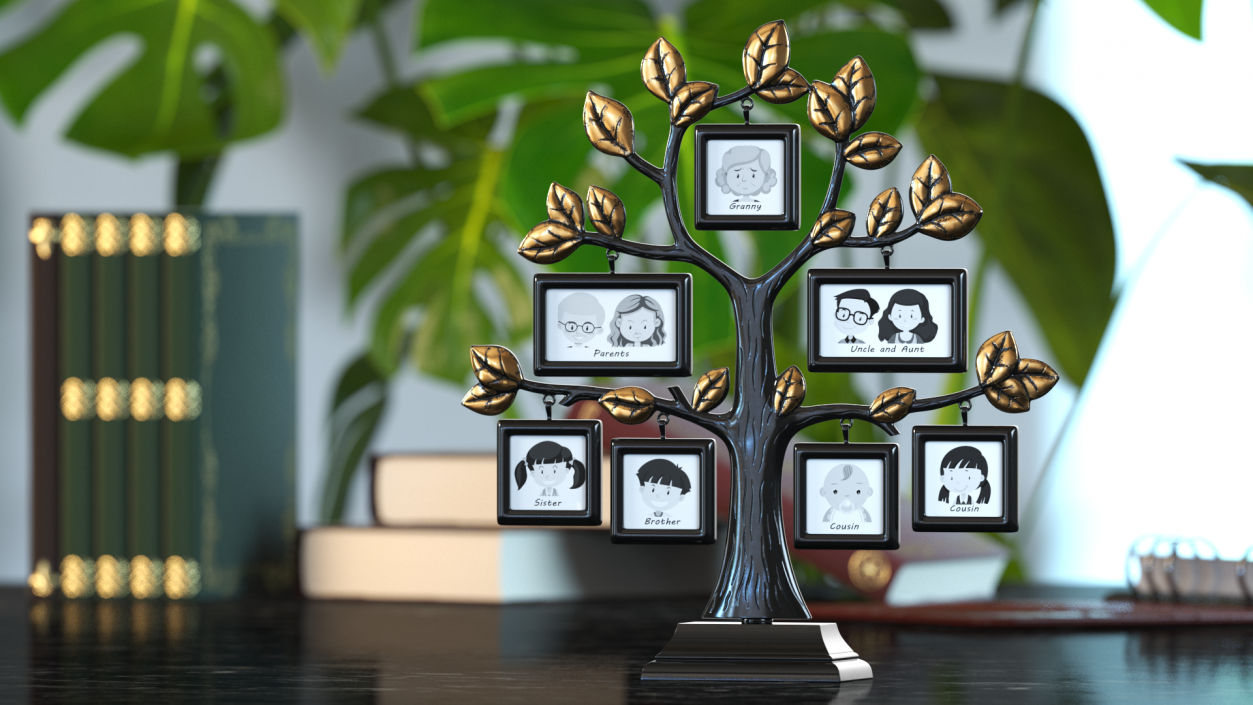 Gold Photo Frame with Black Family Tree 3D model